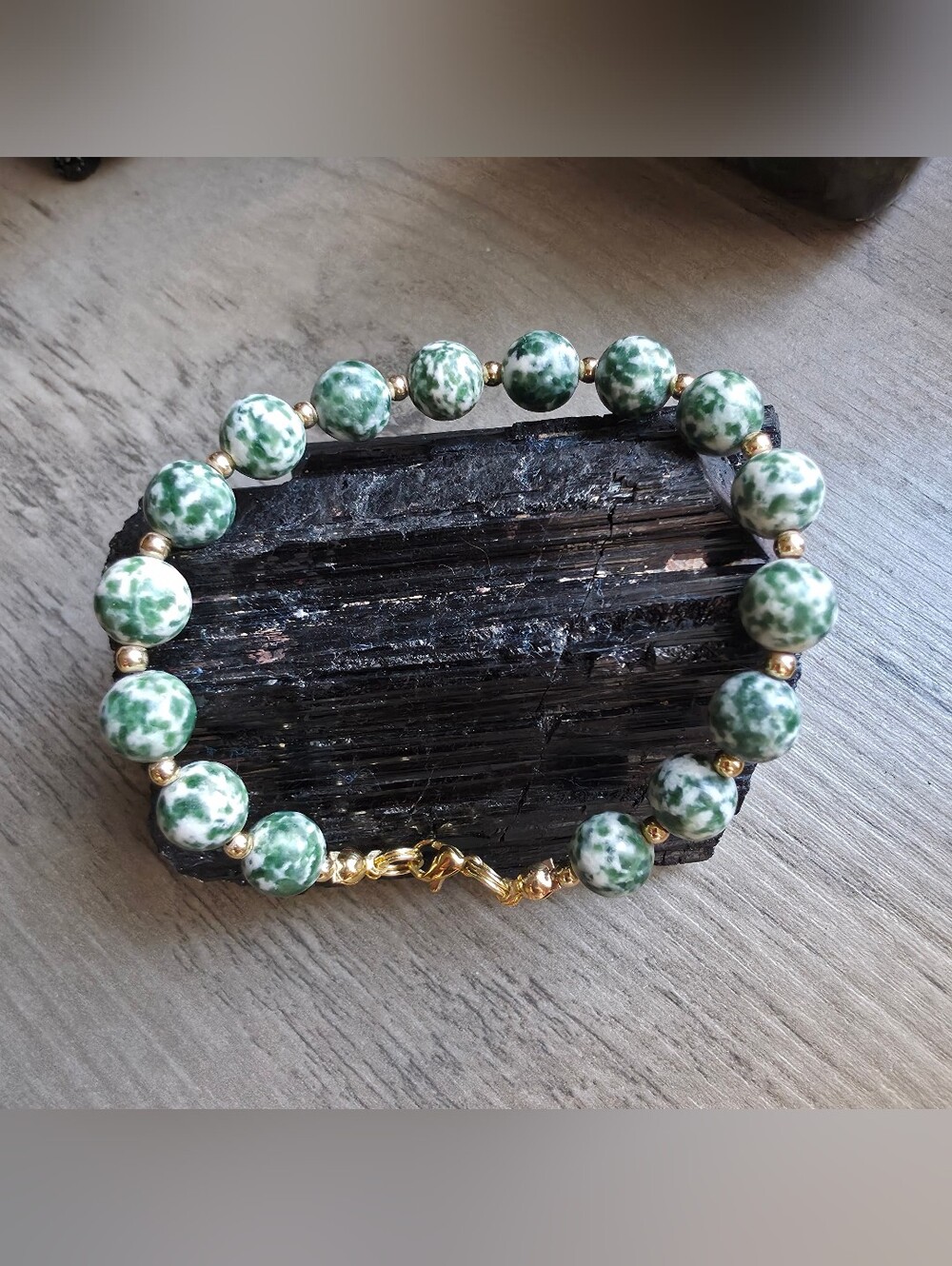 Tree Agate Bracelet Gold Clasp Closure | Natural Stone | 8mm | Handmade